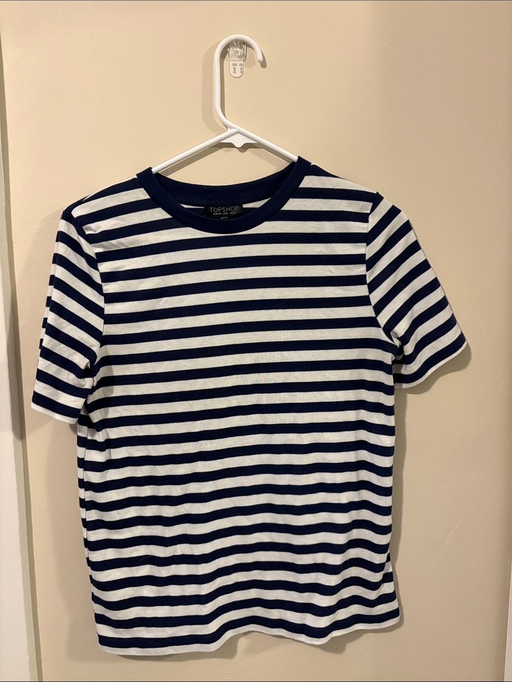 Topshop Navy & White Striped Short Sleeve Tee